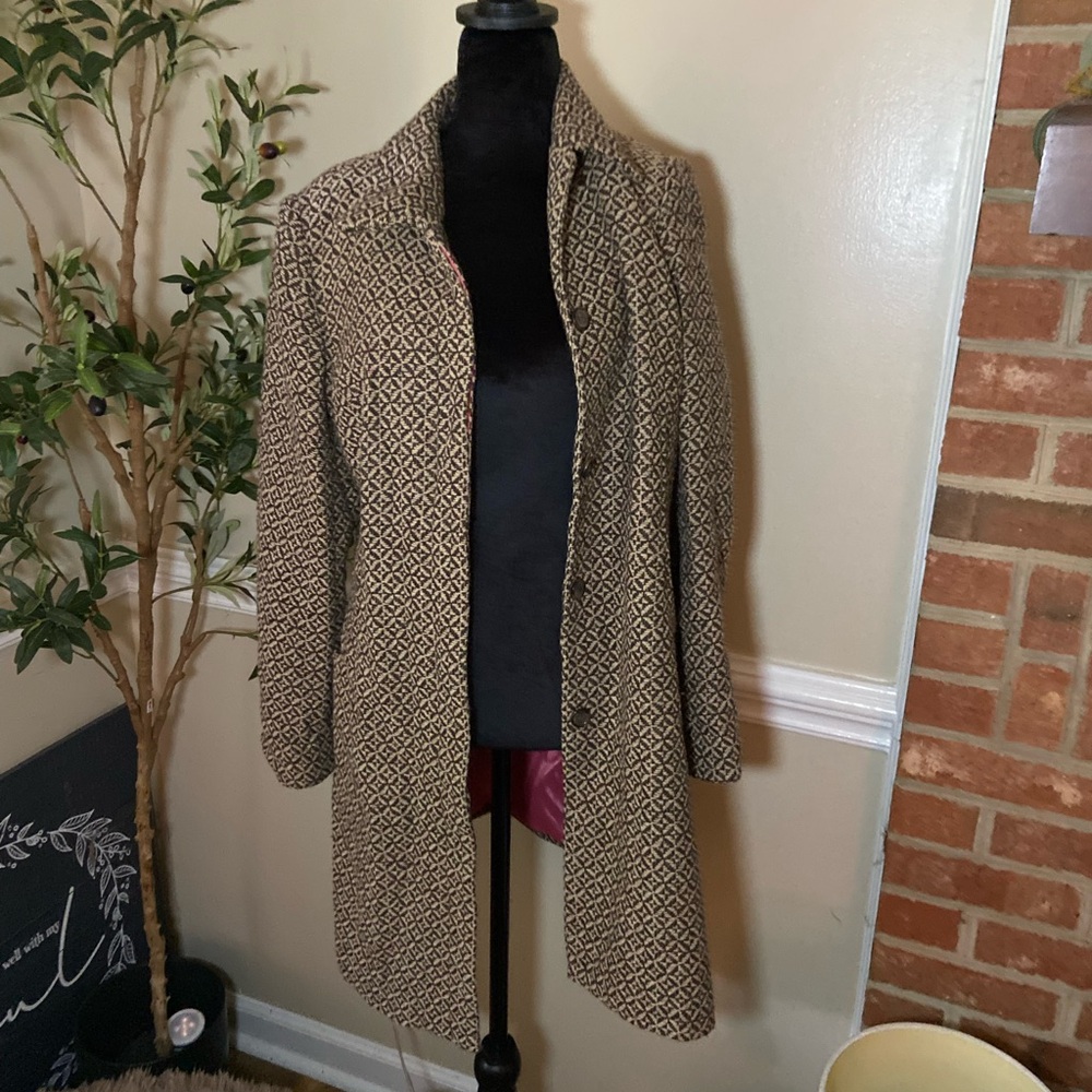 Apt 9 Coat Tan with colors woven in pink lining